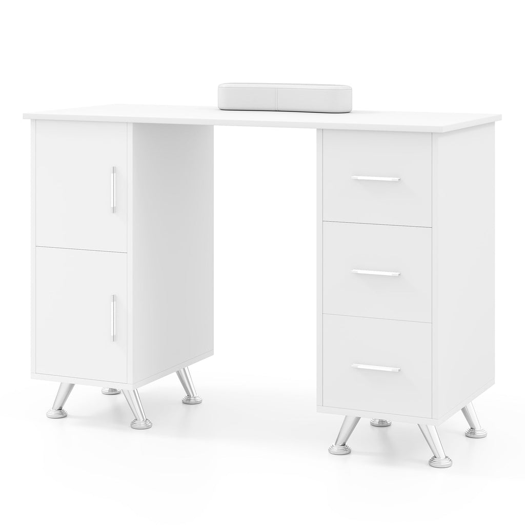 Wooden Manicure Table Nail Desk with Drawers Wrist Rest-White