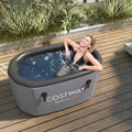 XL 129 Gal Oval Ice Bath Tub with Cover and Hand Pump for Athletes-Gray