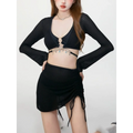 Ivory Mesh Chain Bikini Set – Long Sleeve Lace-Up Beachwear