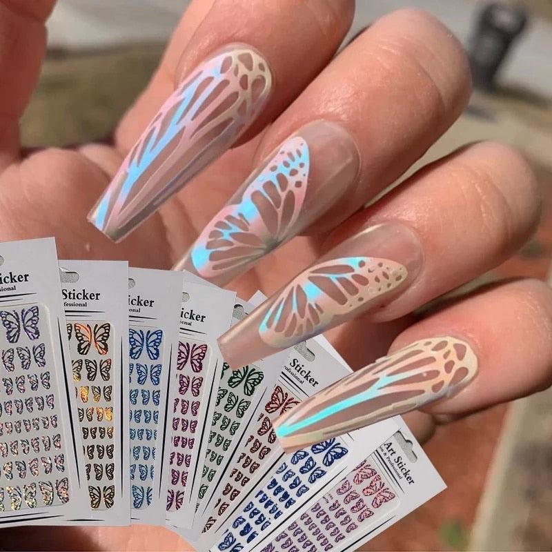 All 3D Laser Holographic Nail Stickers for nails Manicure Nail Art decals stickers Decor Foil Tips Nail Sticker Decals Metallic Curve Decorations Decal Self-Adhesive 3D Wave Design Decoration for Women Girls Tape Nail Art Stickers Decal Decoration