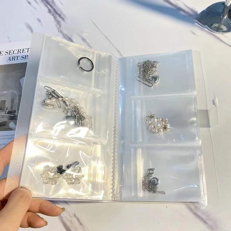 Anti-oxidation Jewelry Organizer Albums Desktop Drawer Storage Transparent Necklace Bracelet Ring Book Holder Jewelry Bag Portable Travel Jewelry Organizer Storage Book for Rings Necklaces Studs And Earrings