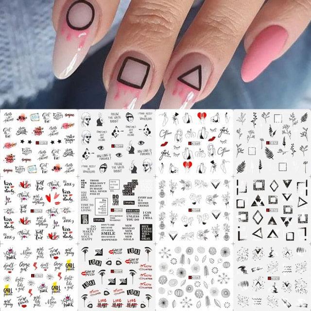 Autumn Simple Green Pink Pattern Water Nail Decal Sticker Flower Leaf Tree Winter Slider For Nail Art Manicuring Decoration Decals for Nail Art Decoration Including Hearts Stars Letters Bowknot Leaves Flowers Plants Fruits Butterflies