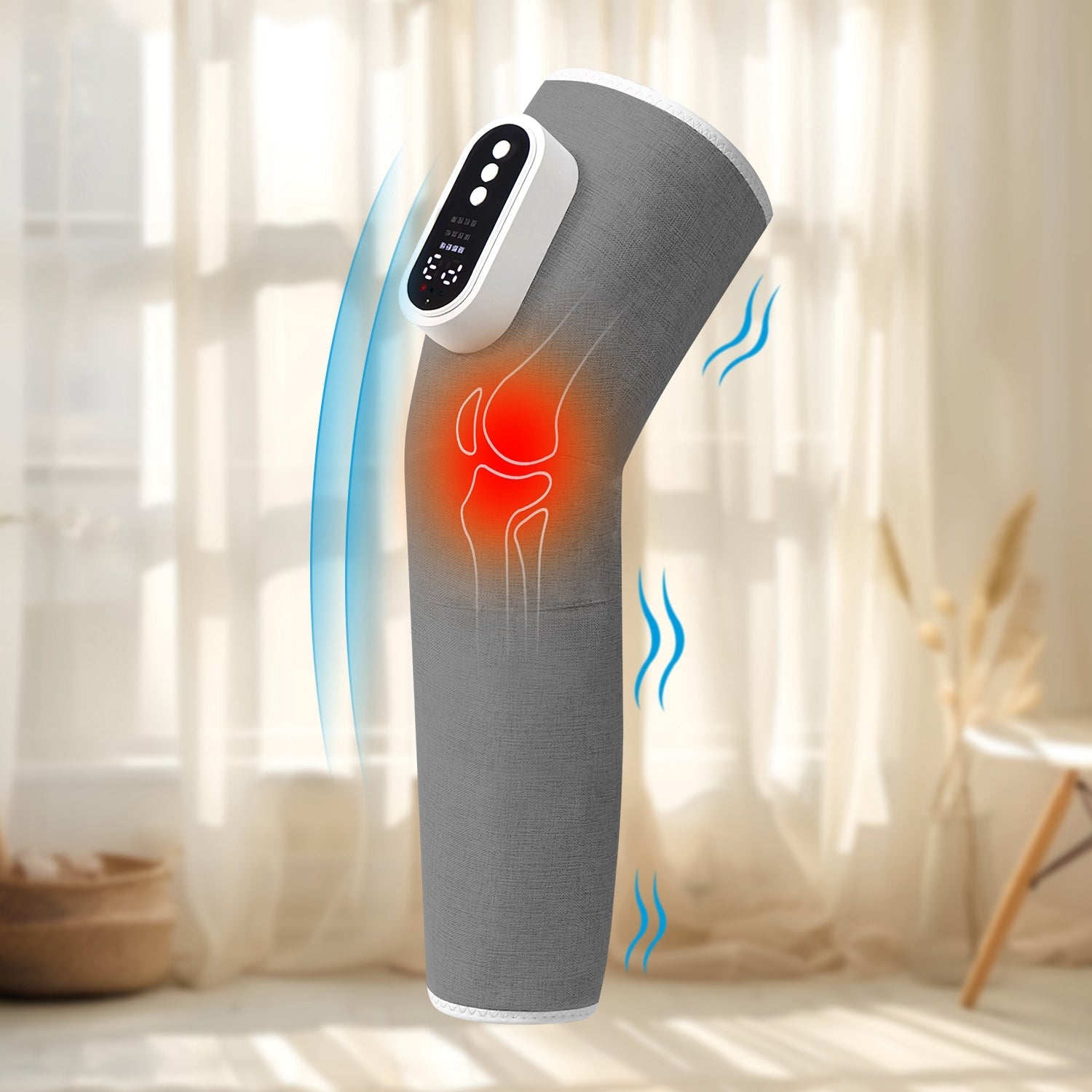 Cordless Leg Massager Air Compression Massager with Heat Thigh Knee Calf Massager with 3 Modes Adjustable Wrap for Pain Relief