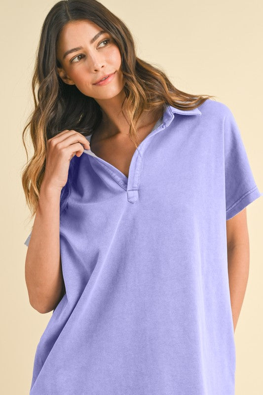 Blue Purple Classic Short Sleeve Casual Dress Simple Colored Dress For Women