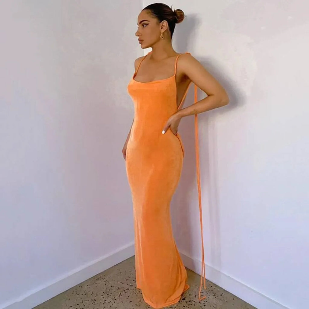 Lace Up Backless Dress