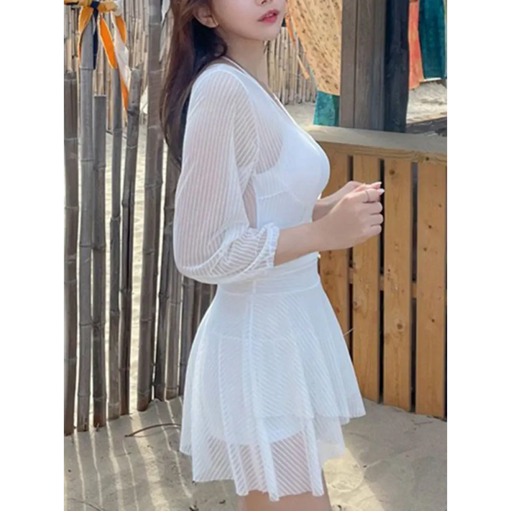 Mesh Low Cut Backless Swimsuit – Korean Beach Dress Biquinis 2025