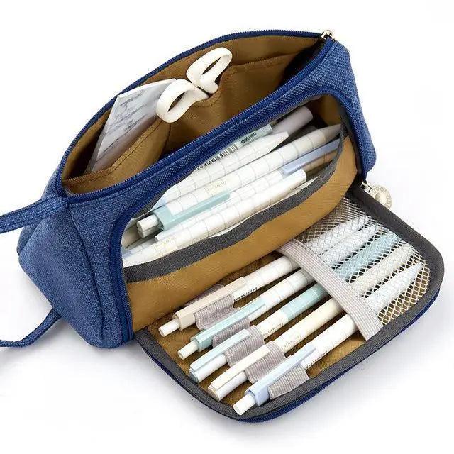 Big Storage Large Capacity Pencil Case Kids Pencil Bag For Students Vintage Grid Print Fabric Stationary Bag School Supply