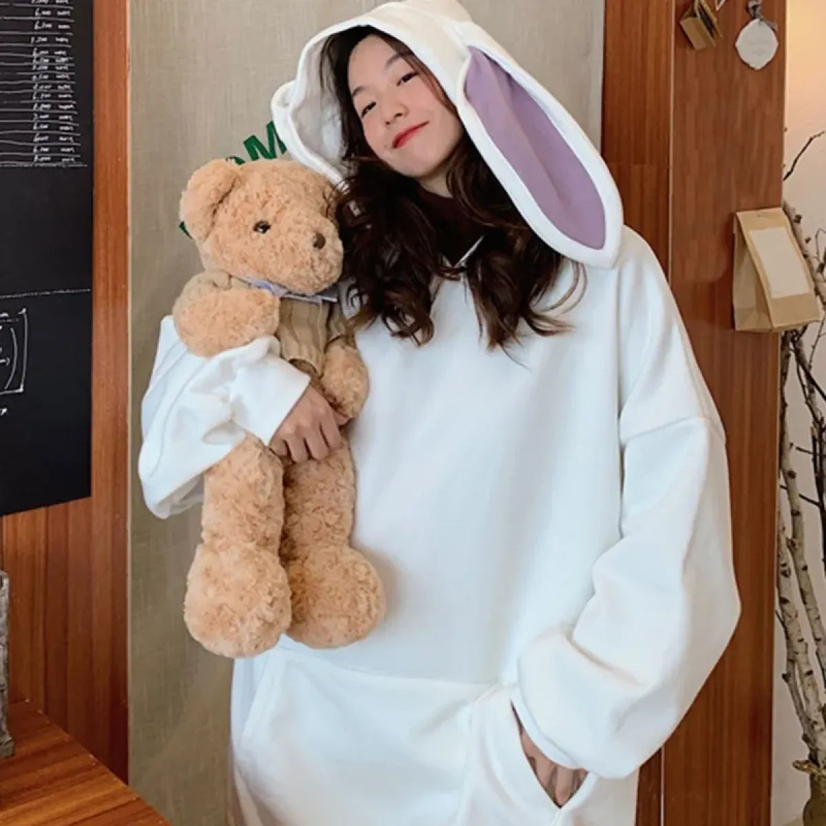 Bunny Ear Women's Hoodie - Cute Rabbit Long Sleeve Top