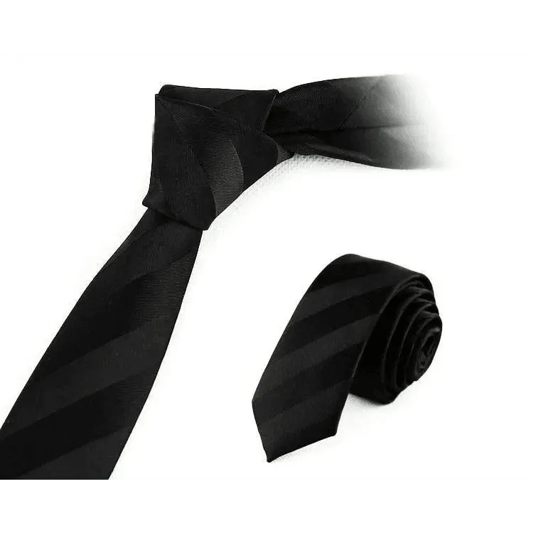 Business Black Skinny Ties Polyester Silk Necktie For Men Washable Formal Office Simple Design Necties Solid Color Skinny Tie Slim Necktie For Men