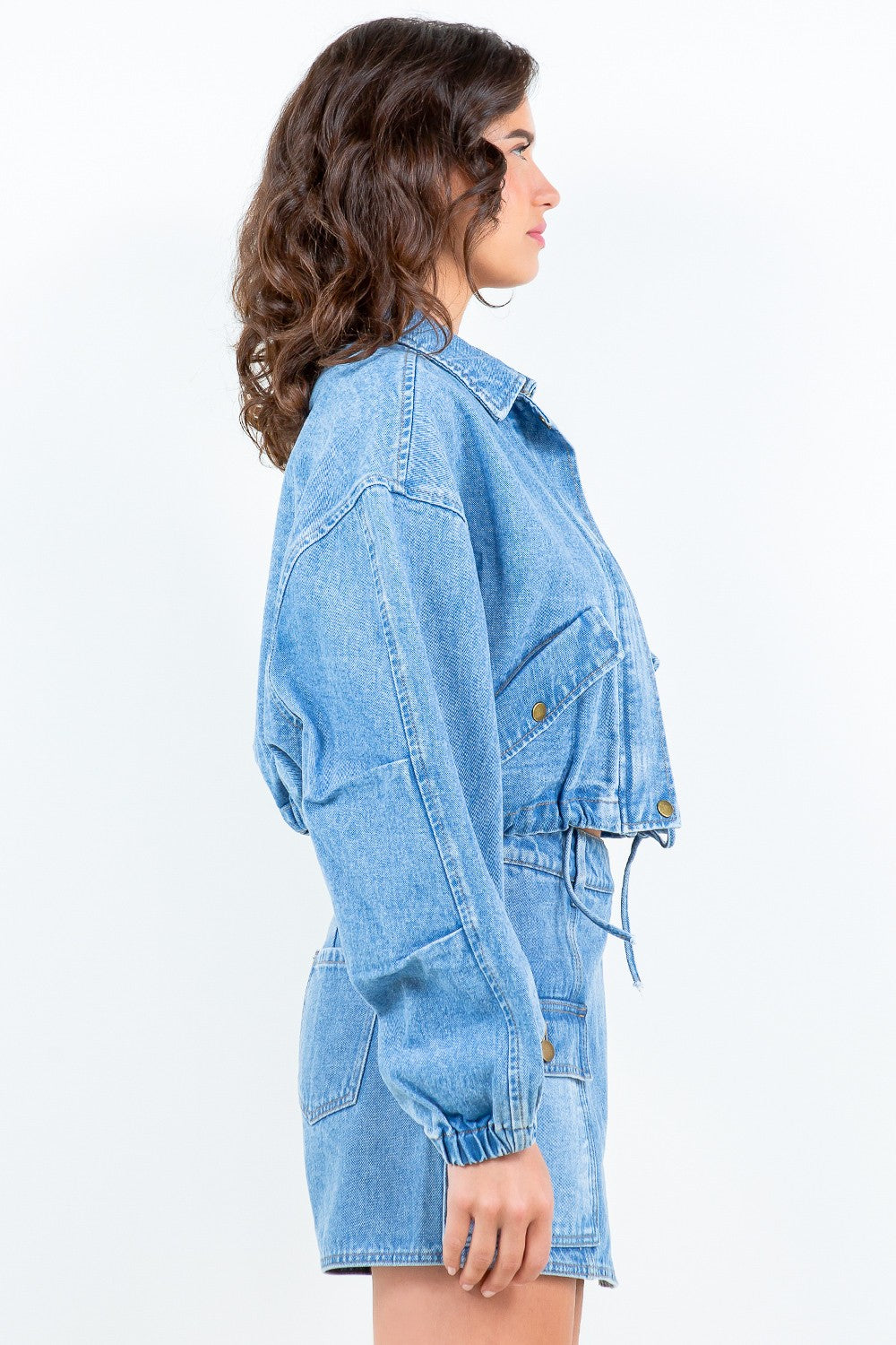 American Bazi Drawstring Waist Crop Girls Texas Jacket For Women Stylish and Adjustable Trucker Jacket