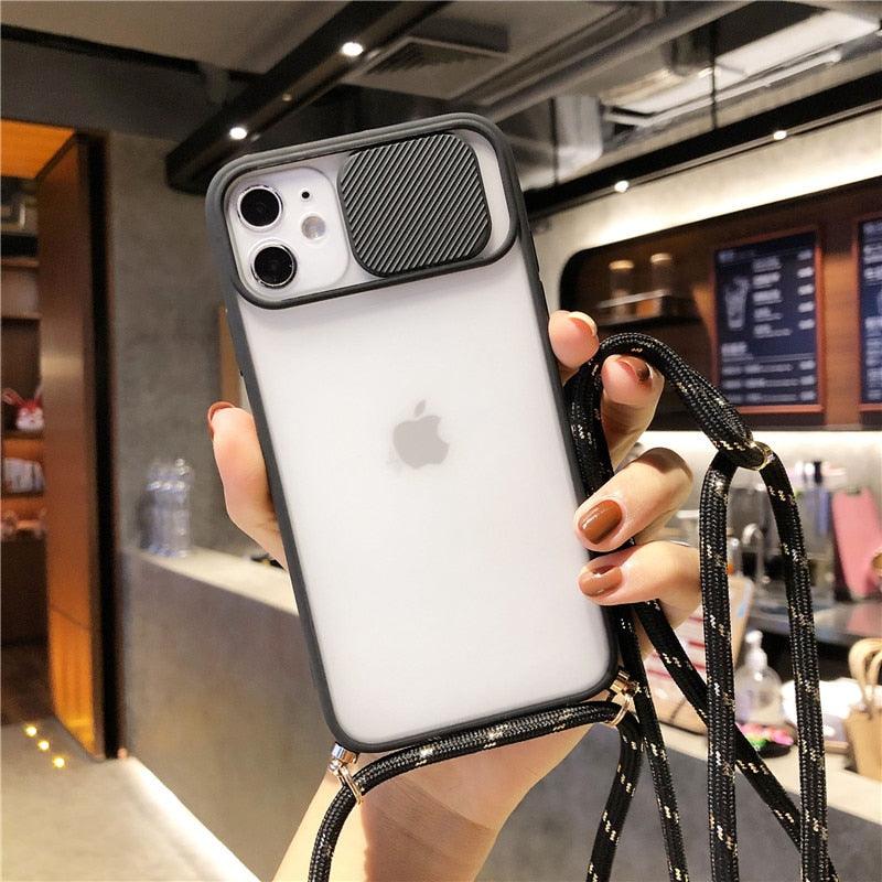 Camera Lens Protection Candy Color Phone Case  For iPhone 14 13 12 11 Pro Necklace With Long Rope Lanyard Cover Camera Lens Protector Translucent Soft Edges Colorful Transparent iphone Cover