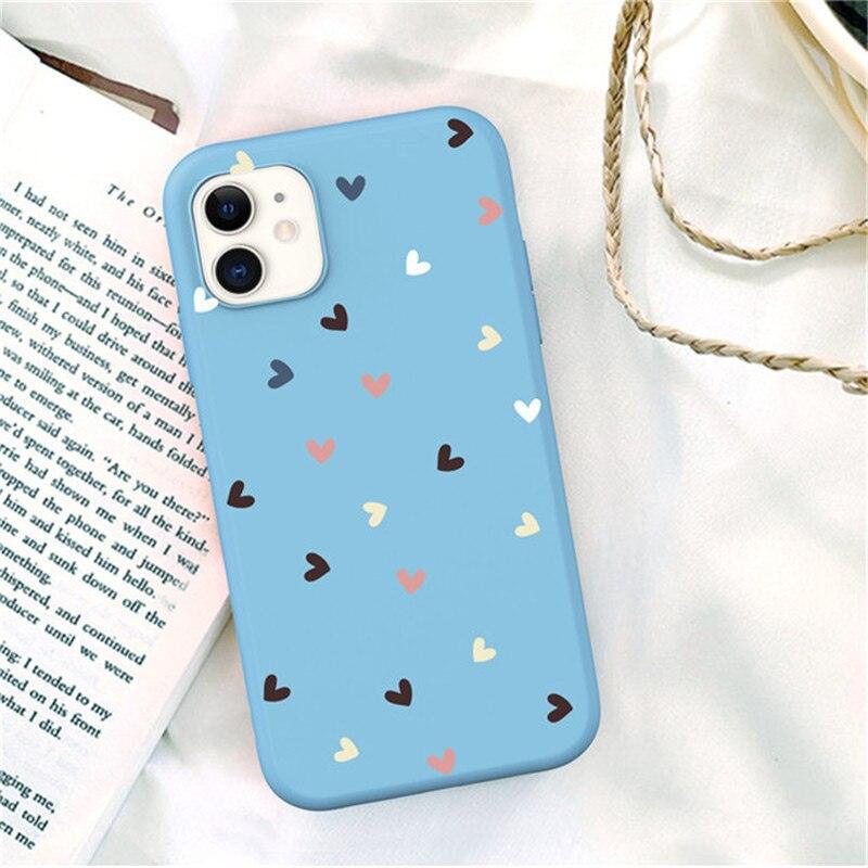 Candy Color Cute Love Heart Phone Case For iPhone 11 Pro Max 7 8 Plus X XS Max XR Soft Silicon Back Cover Cute Pattern Design Silicone Vintage Floral Case Women Girls Soft Scratch-Resistant Case