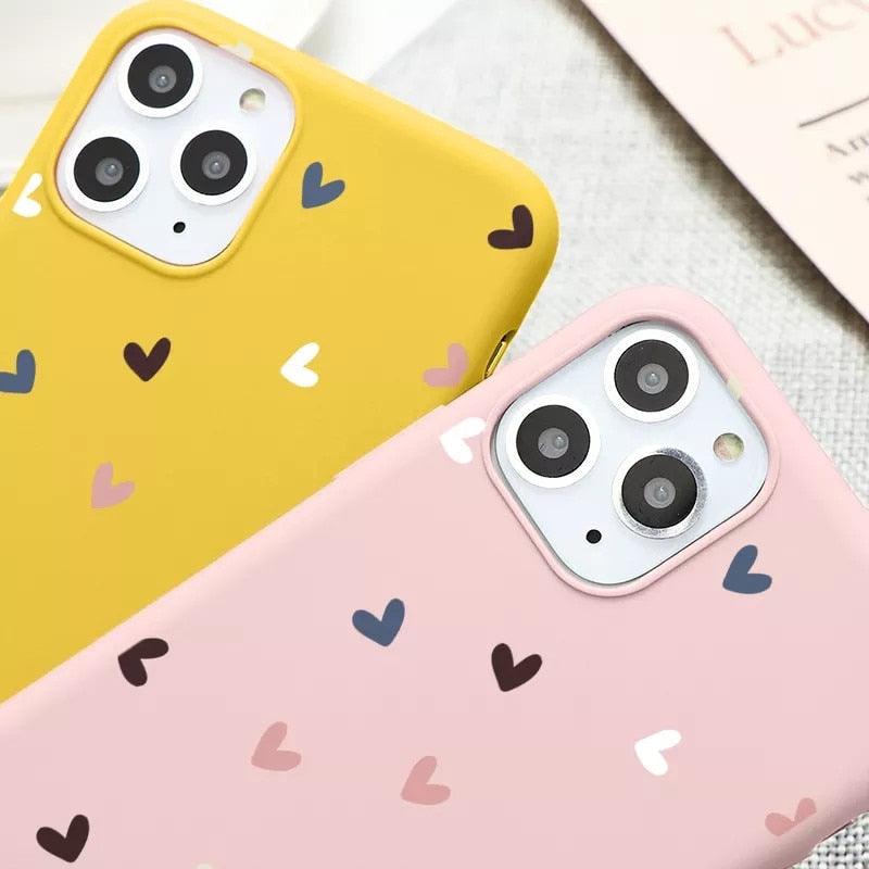 Candy Color Cute Love Heart Phone Case For iPhone 11 Pro Max 7 8 Plus X XS Max XR Soft Silicon Back Cover Cute Pattern Design Silicone Vintage Floral Case Women Girls Soft Scratch-Resistant Case
