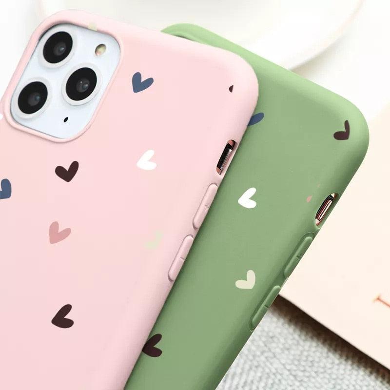 Candy Color Cute Love Heart Phone Case For iPhone 11 Pro Max 7 8 Plus X XS Max XR Soft Silicon Back Cover Cute Pattern Design Silicone Vintage Floral Case Women Girls Soft Scratch-Resistant Case