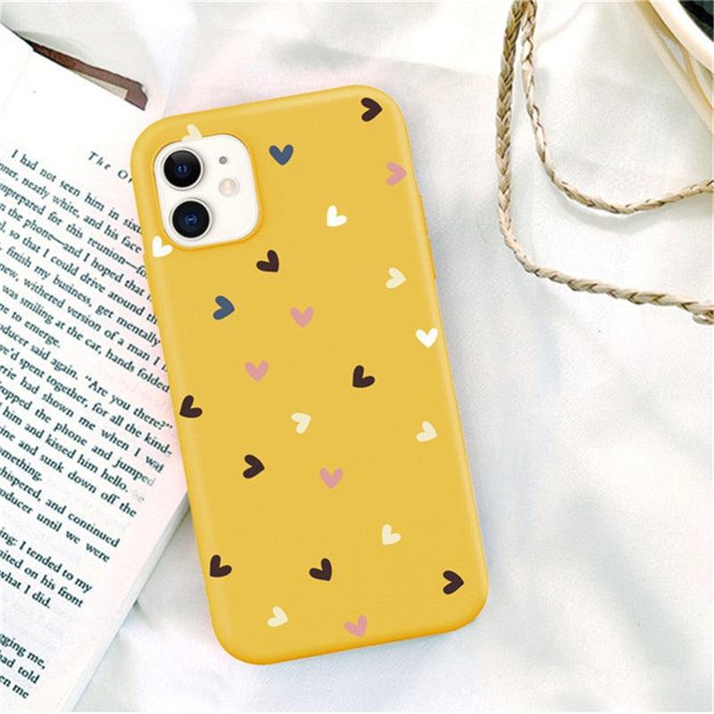 Candy Color Cute Love Heart Phone Case For iPhone 11 Pro Max 7 8 Plus X XS Max XR Soft Silicon Back Cover Cute Pattern Design Silicone Vintage Floral Case Women Girls Soft Scratch-Resistant Case