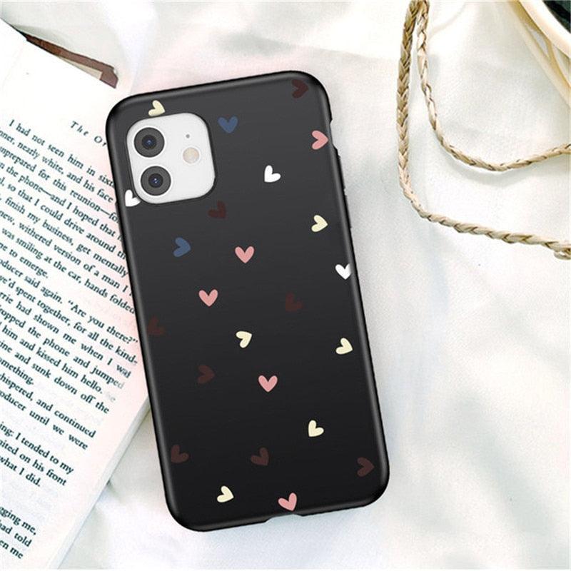 Candy Color Cute Love Heart Phone Case For iPhone 11 Pro Max 7 8 Plus X XS Max XR Soft Silicon Back Cover Cute Pattern Design Silicone Vintage Floral Case Women Girls Soft Scratch-Resistant Case