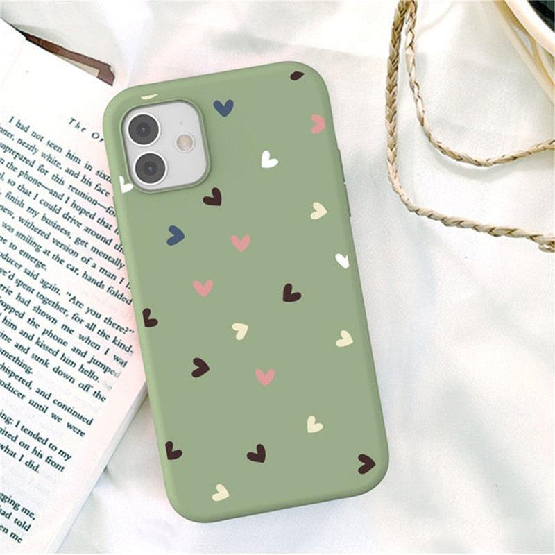 Candy Color Cute Love Heart Phone Case For iPhone 11 Pro Max 7 8 Plus X XS Max XR Soft Silicon Back Cover Cute Pattern Design Silicone Vintage Floral Case Women Girls Soft Scratch-Resistant Case