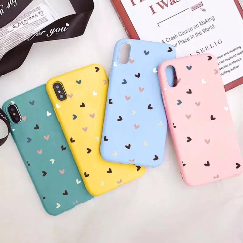 Candy Color Cute Love Heart Phone Case For iPhone 11 Pro Max 7 8 Plus X XS Max XR Soft Silicon Back Cover Cute Pattern Design Silicone Vintage Floral Case Women Girls Soft Scratch-Resistant Case
