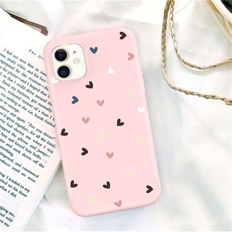 Candy Color Cute Love Heart Phone Case For iPhone 11 Pro Max 7 8 Plus X XS Max XR Soft Silicon Back Cover Cute Pattern Design Silicone Vintage Floral Case Women Girls Soft Scratch-Resistant Case