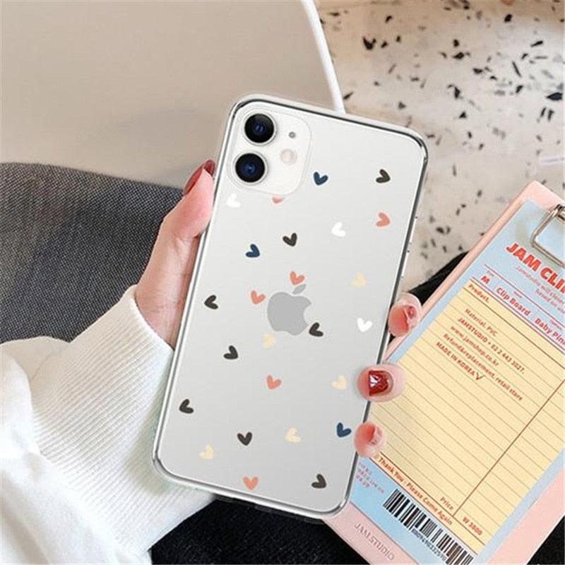 Candy Color Cute Love Heart Phone Case For iPhone 11 Pro Max 7 8 Plus X XS Max XR Soft Silicon Back Cover Cute Pattern Design Silicone Vintage Floral Case Women Girls Soft Scratch-Resistant Case