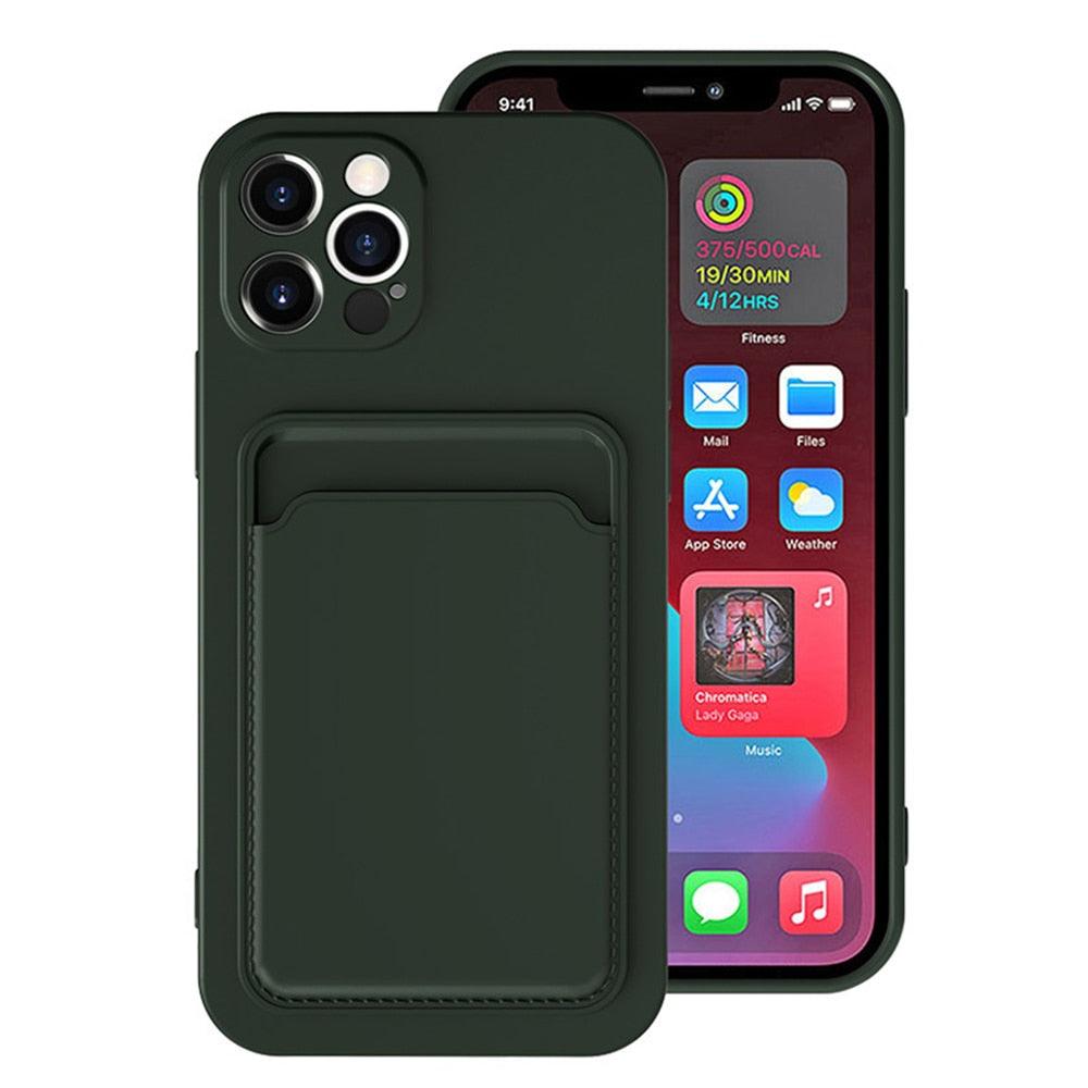 Card Pocket Protective Slim Wallet Case For iPhone 14 13 12 11 Pro Max Modern Bright Color iPhone Cover Lightweight Card Slot Design Simple Color Business Protective Case