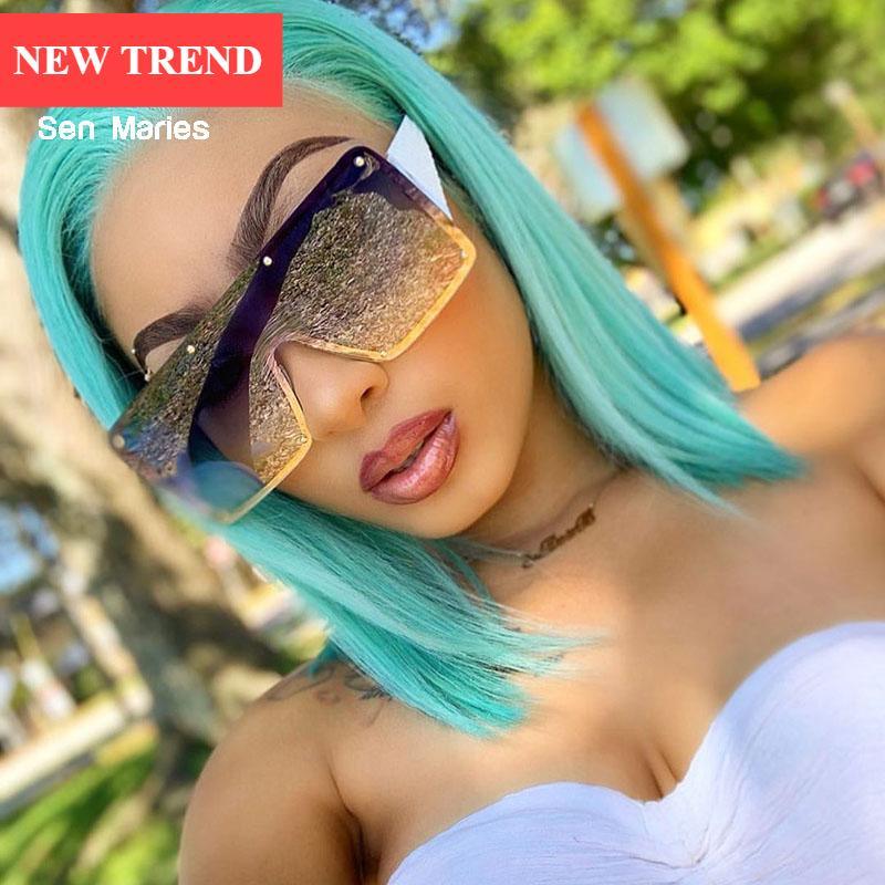 New Square Sunglasses  For Women Fashion Oversized Metal Frame Vintage Glasses Retro Gradient Colors Glass With UV400 Protection