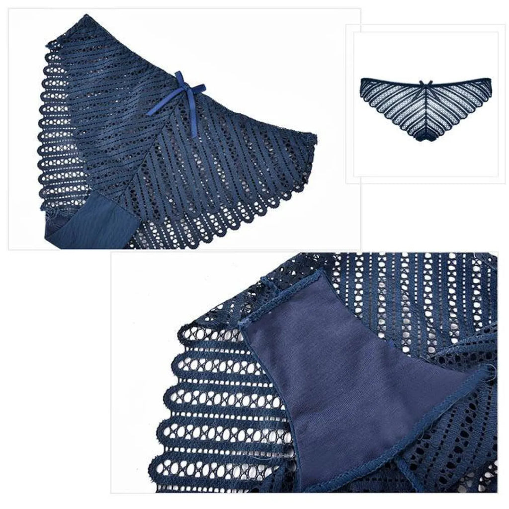 Lace Front Closure Bra With Panties Set