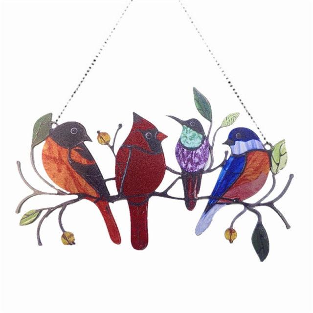Colored Window Bird Pendant Wind Chime Metal Tropical Bird Hanging Decorations Hanging Sun Catcher Stained Bird Gifts For Bird Lovers Metal Humming Bird Decor For Patio Decor Door Crafts Home Accessories