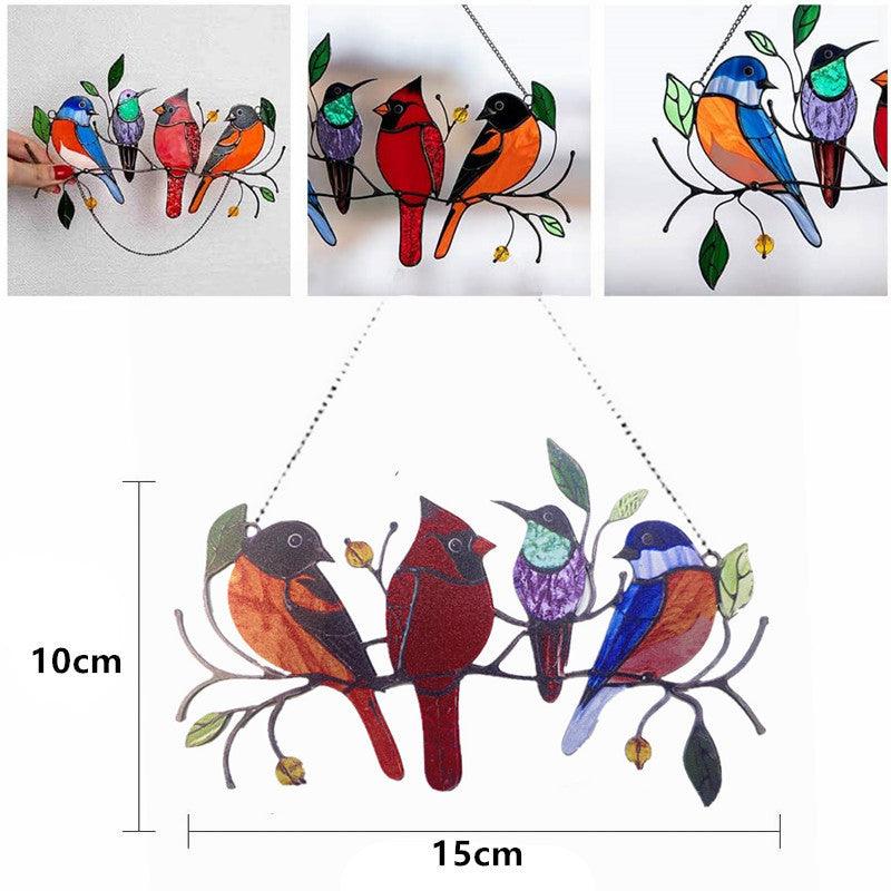Colored Window Bird Pendant Wind Chime Metal Tropical Bird Hanging Decorations Hanging Sun Catcher Stained Bird Gifts For Bird Lovers Metal Humming Bird Decor For Patio Decor Door Crafts Home Accessories