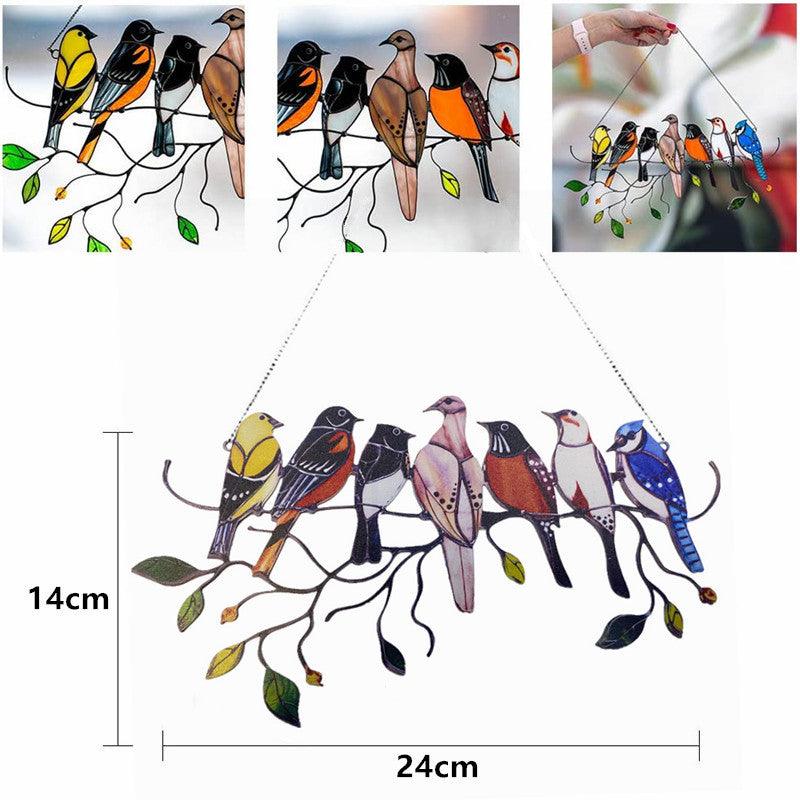 Colored Window Bird Pendant Wind Chime Metal Tropical Bird Hanging Decorations Hanging Sun Catcher Stained Bird Gifts For Bird Lovers Metal Humming Bird Decor For Patio Decor Door Crafts Home Accessories