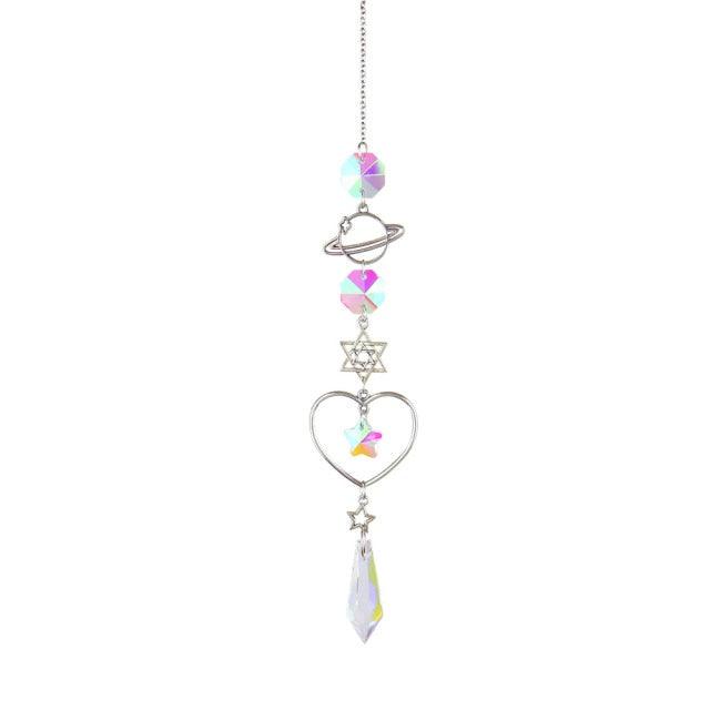 Colorful Crystals Star Sun Wind Chimes Hexagon Diamond Chandelier Lamps Light Pendant Crystals Glass Pendants Prisms Hanging Light Catcher Rainbow Make Window Curtains Home Room Decor  Hanging Ornament For Home Decoration