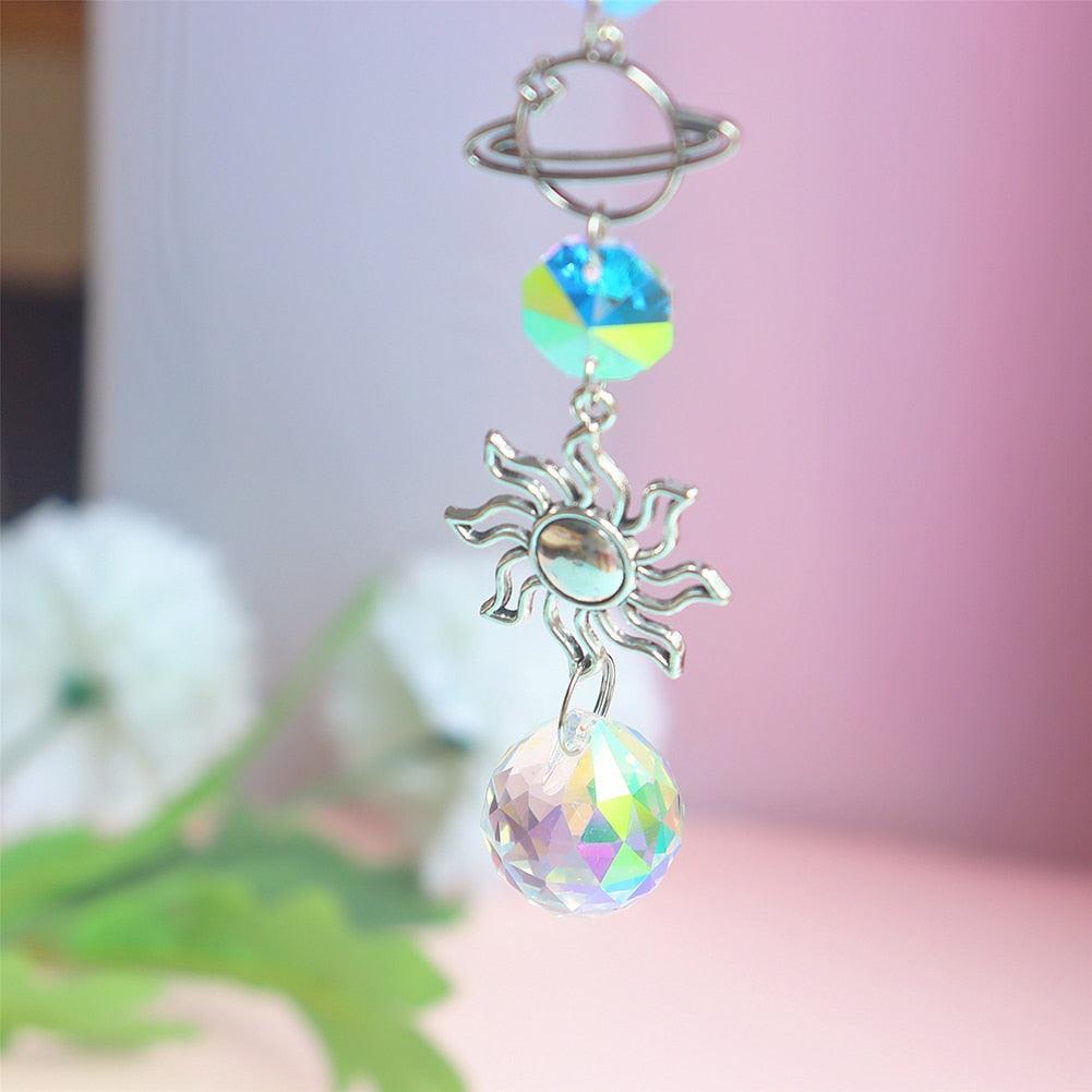 Colorful Crystals Star Sun Wind Chimes Hexagon Diamond Chandelier Lamps Light Pendant Crystals Glass Pendants Prisms Hanging Light Catcher Rainbow Make Window Curtains Home Room Decor  Hanging Ornament For Home Decoration