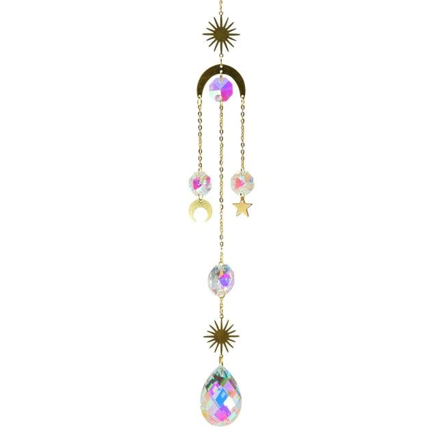 Colorful Crystals Star Sun Wind Chimes Hexagon Diamond Chandelier Lamps Light Pendant Crystals Glass Pendants Prisms Hanging Light Catcher Rainbow Make Window Curtains Home Room Decor  Hanging Ornament For Home Decoration