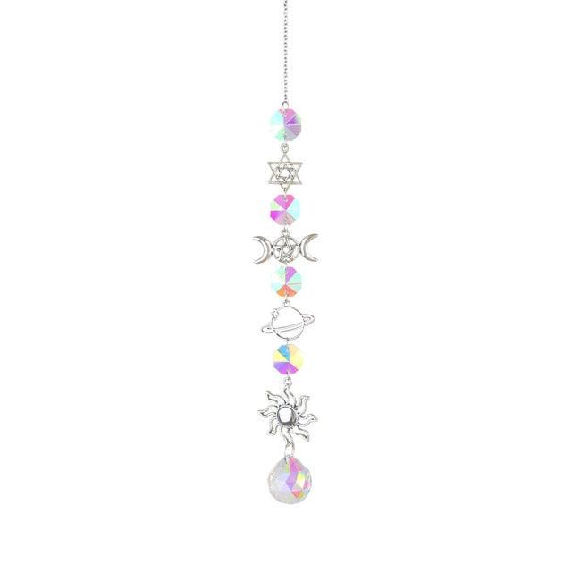 Colorful Crystals Star Sun Wind Chimes Hexagon Diamond Chandelier Lamps Light Pendant Crystals Glass Pendants Prisms Hanging Light Catcher Rainbow Make Window Curtains Home Room Decor  Hanging Ornament For Home Decoration