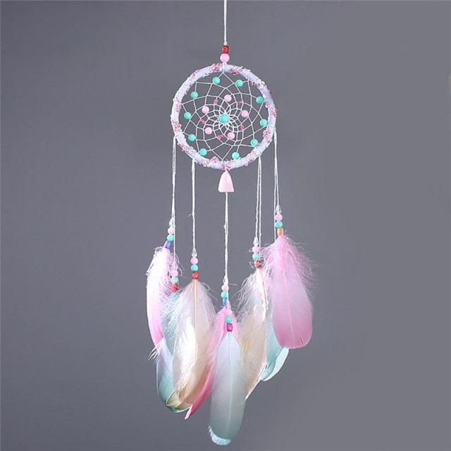 Colorful Decorative Dream Catcher Handmade Traditional Feather Wall Hanging Dream-catcher Pendant Creative Wall Decoration Craft Ornament For Car Hanging kids Room Home Wind Chimes Decorations
