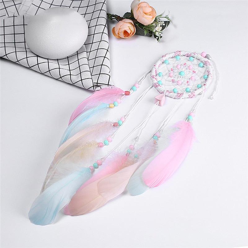 Colorful Decorative Dream Catcher Handmade Traditional Feather Wall Hanging Dream-catcher Pendant Creative Wall Decoration Craft Ornament For Car Hanging kids Room Home Wind Chimes Decorations