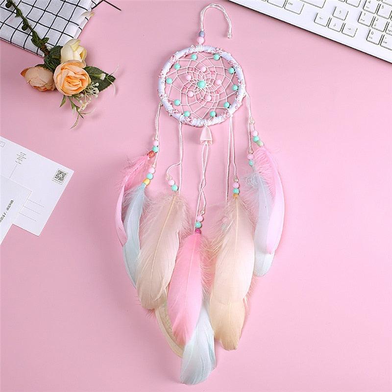 Colorful Decorative Dream Catcher Handmade Traditional Feather Wall Hanging Dream-catcher Pendant Creative Wall Decoration Craft Ornament For Car Hanging kids Room Home Wind Chimes Decorations