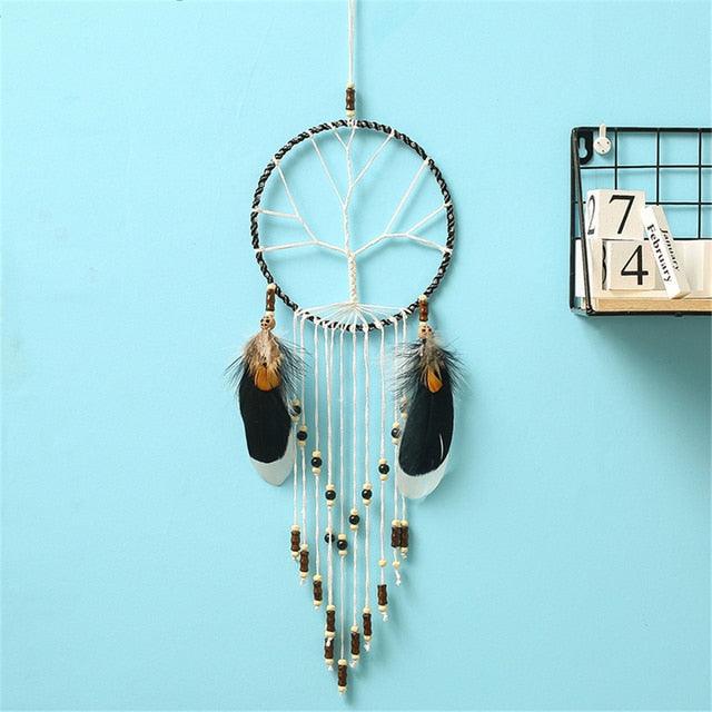 Colorful Decorative Dream Catcher Handmade Traditional Feather Wall Hanging Dream-catcher Pendant Creative Wall Decoration Craft Ornament For Car Hanging kids Room Home Wind Chimes Decorations