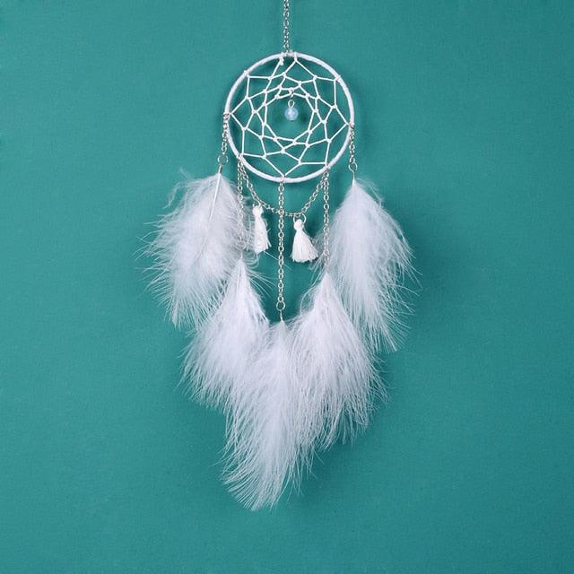 Colorful Decorative Dream Catcher Handmade Traditional Feather Wall Hanging Dream-catcher Pendant Creative Wall Decoration Craft Ornament For Car Hanging kids Room Home Wind Chimes Decorations