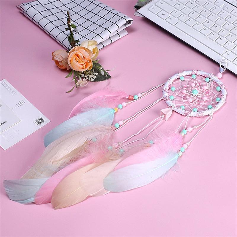 Colorful Decorative Dream Catcher Handmade Traditional Feather Wall Hanging Dream-catcher Pendant Creative Wall Decoration Craft Ornament For Car Hanging kids Room Home Wind Chimes Decorations