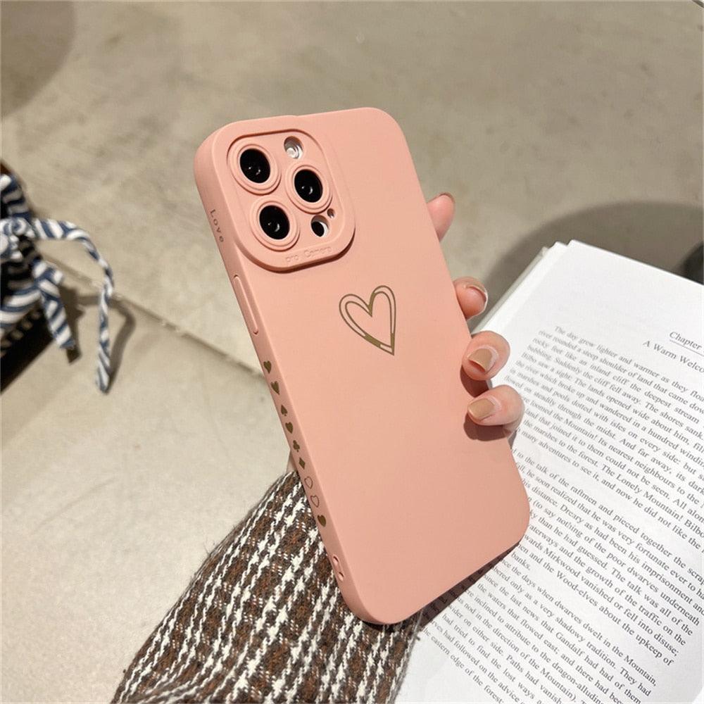 Colorful Love Heart Phone Case For iPhone 12 13 Pro Max 14 Pro Candy Color Soft Silicone Back Cover Shockproof Anti-Fingerprint Phone Case Lovely Gift For Women