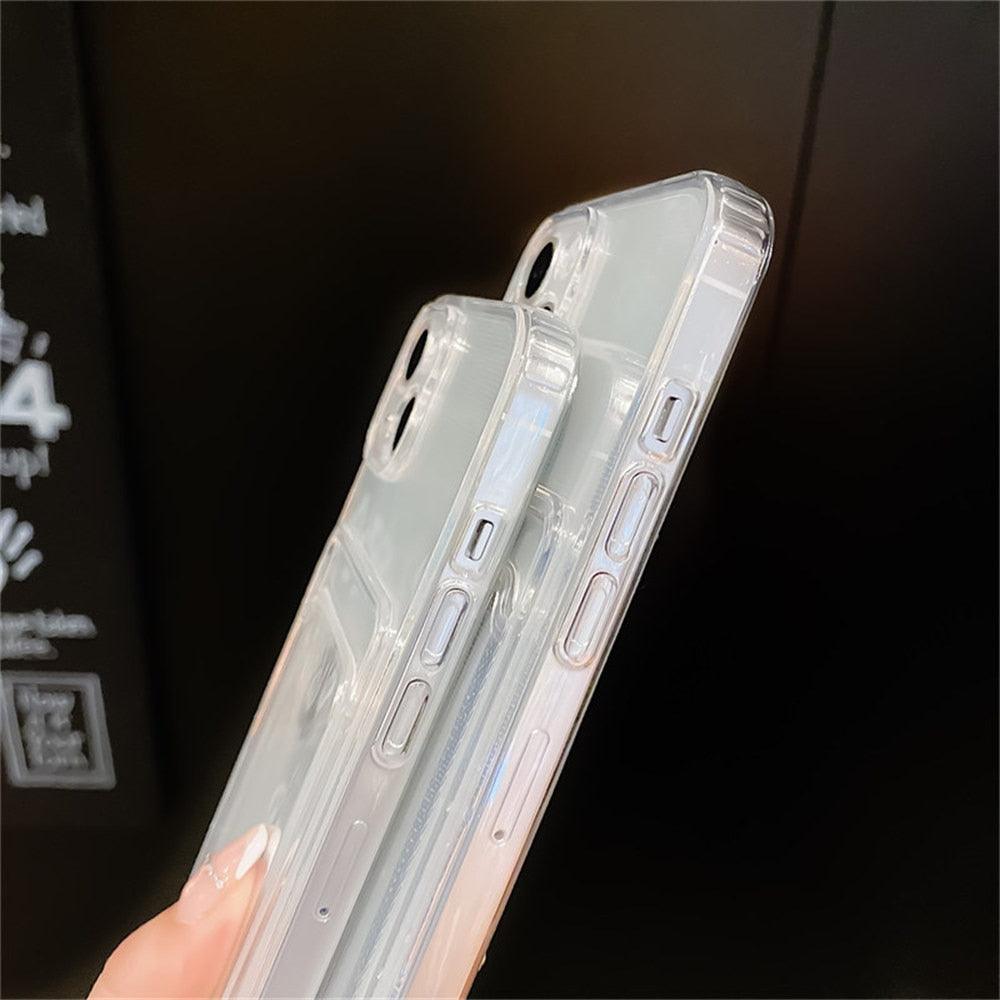 Colorful Transparent Holographic Love Heart Cute Case Transparent Gradient Love Heart Pattern Wallet Card Phone Case For iPhone 13 12 11 Pro Max X XR XS 7 8 6 Plus Minimalist Design Phone Case