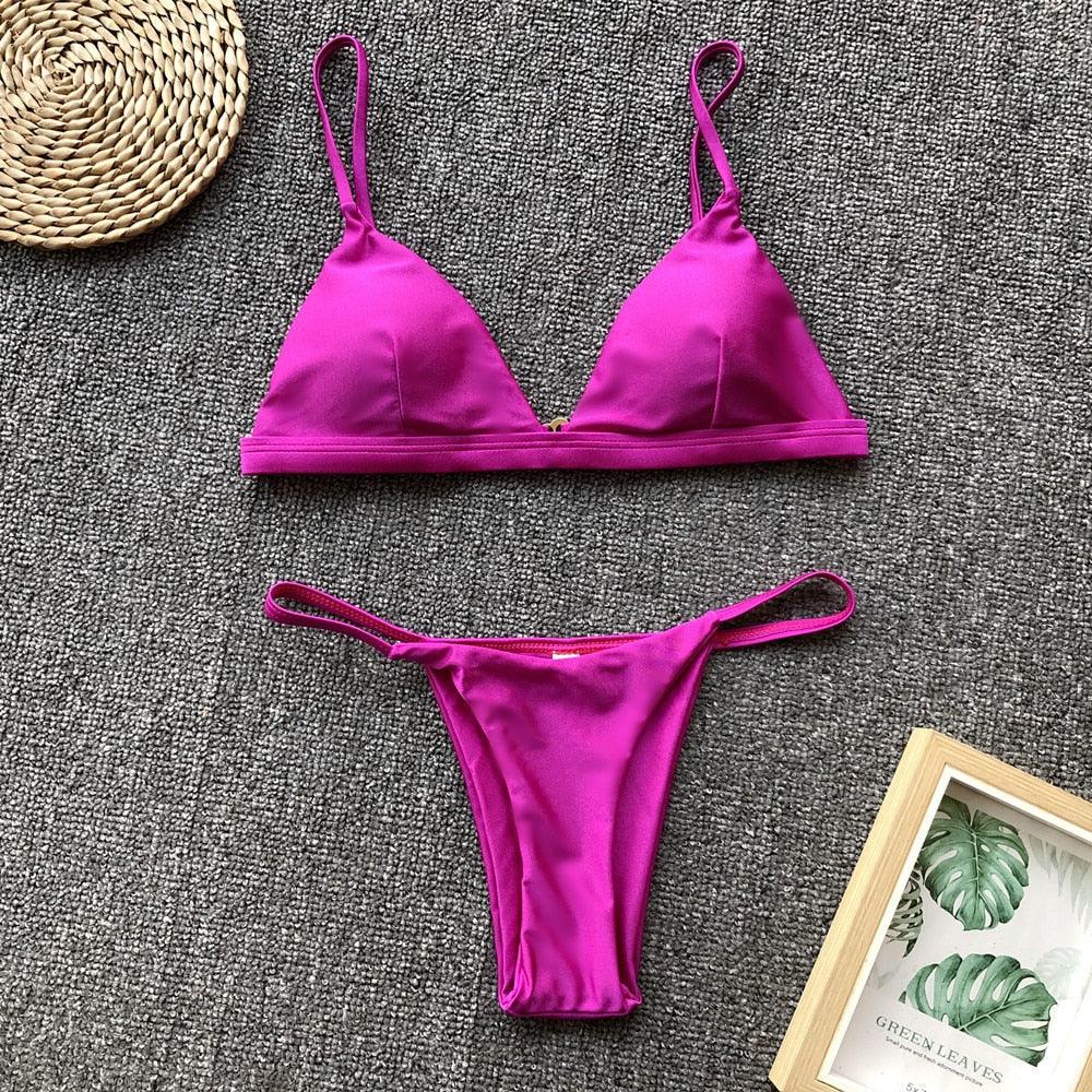 Colors Solid Bikini Set Push Up Swimwear Two Piece Swimsuit Swimwear Halter String Triangle Bikini Sets Women Swimsuit Low Waist Halter Two Pieces Bathing Suit