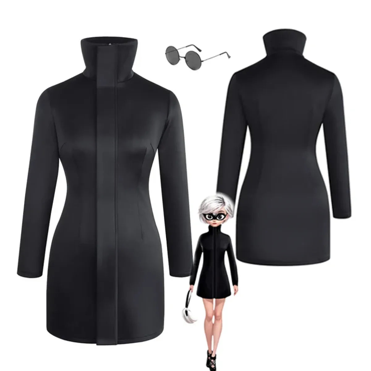 Gojo-Inspired Bodycon Cosplay Dress – Stretch Fit with Glasses Set