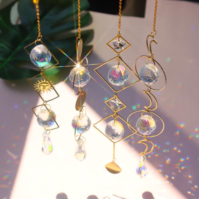 Crystal Colorful Sun Light  Catching Sphere Chandelier Lamps Light Crystals Glass Pendants Wind Chime Household Indoor Window Hanging Decoration Outdoor Gardening Colorful Hanging Pendant For Home Decor
