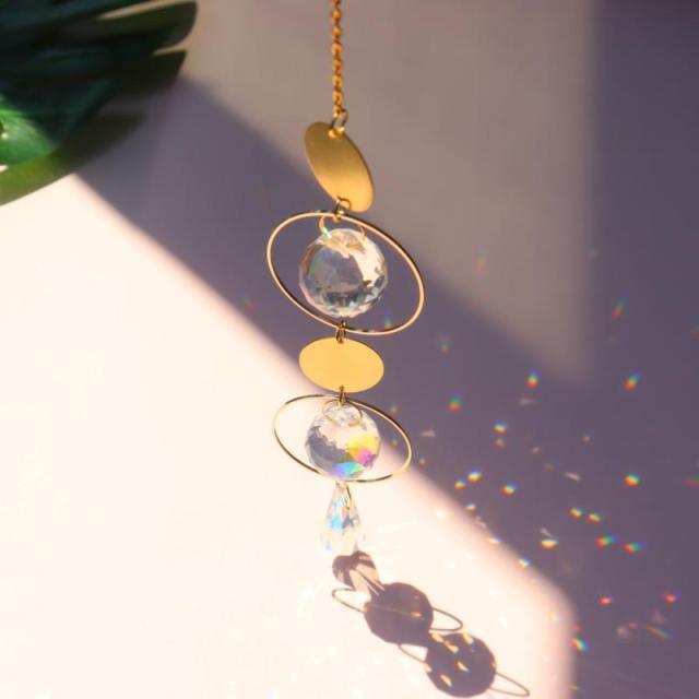 Crystal Colorful Sun Light  Catching Sphere Chandelier Lamps Light Crystals Glass Pendants Wind Chime Household Indoor Window Hanging Decoration Outdoor Gardening Colorful Hanging Pendant For Home Decor