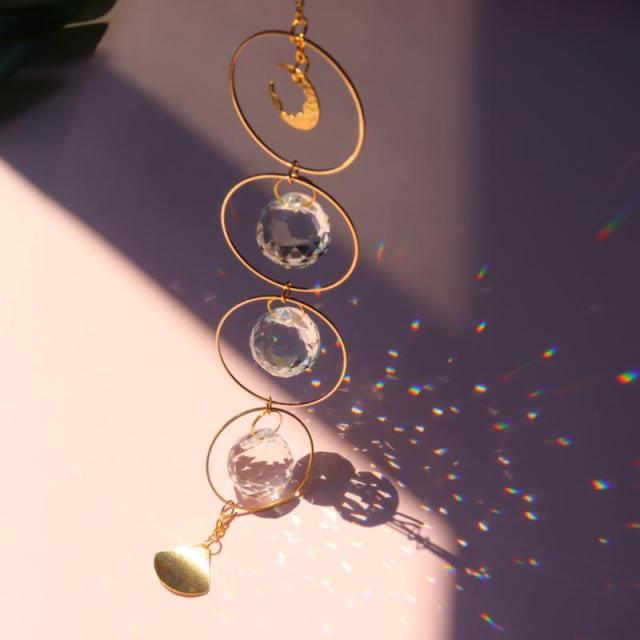 Crystal Colorful Sun Light  Catching Sphere Chandelier Lamps Light Crystals Glass Pendants Wind Chime Household Indoor Window Hanging Decoration Outdoor Gardening Colorful Hanging Pendant For Home Decor