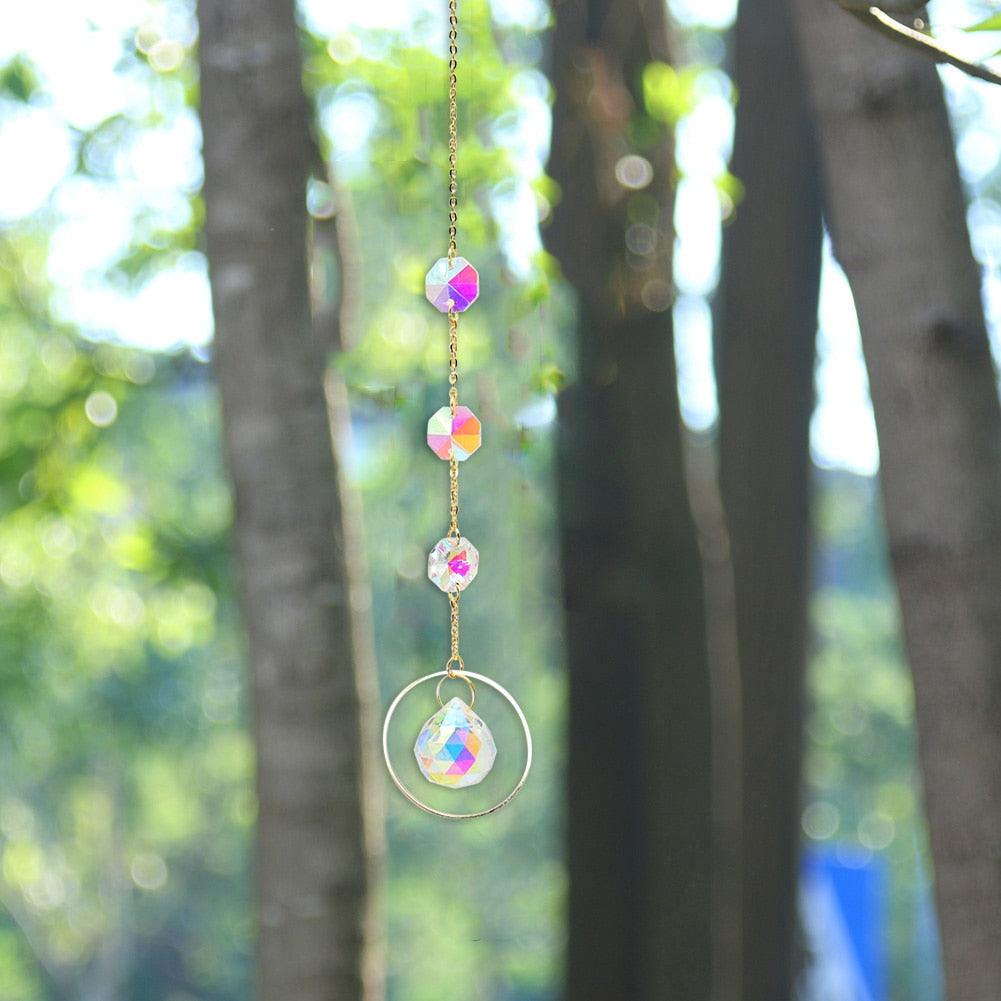Crystal Wind Chime Star Moon Pendant Sun  Plated Crystal Rainbow Sun-catcher Glass Beads Ball Pendant Hanging Prism Drop Sun Catchers For Windows Home Garden Decoration Gift Colorful Beads Hanging Drop for Outdoor Indoor Garden Decor