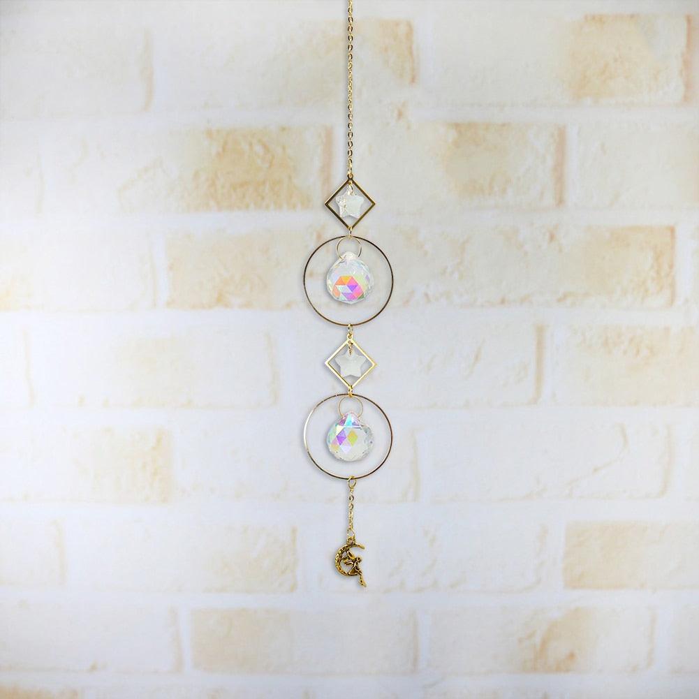 Crystal Wind Chime Star Moon Pendant Sun  Plated Crystal Rainbow Sun-catcher Glass Beads Ball Pendant Hanging Prism Drop Sun Catchers For Windows Home Garden Decoration Gift Colorful Beads Hanging Drop for Outdoor Indoor Garden Decor