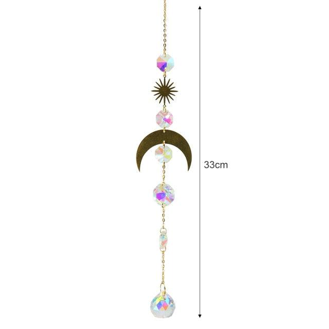 Crystal Wind Chime Star Moon Sun Pendant Indoor Window For Window in Garden Starry Sky Decor Catchers with Crystals  Dream Sun Catchers Plated Colorful Beads Hanging Drop for Outdoor Garden Moon Prism